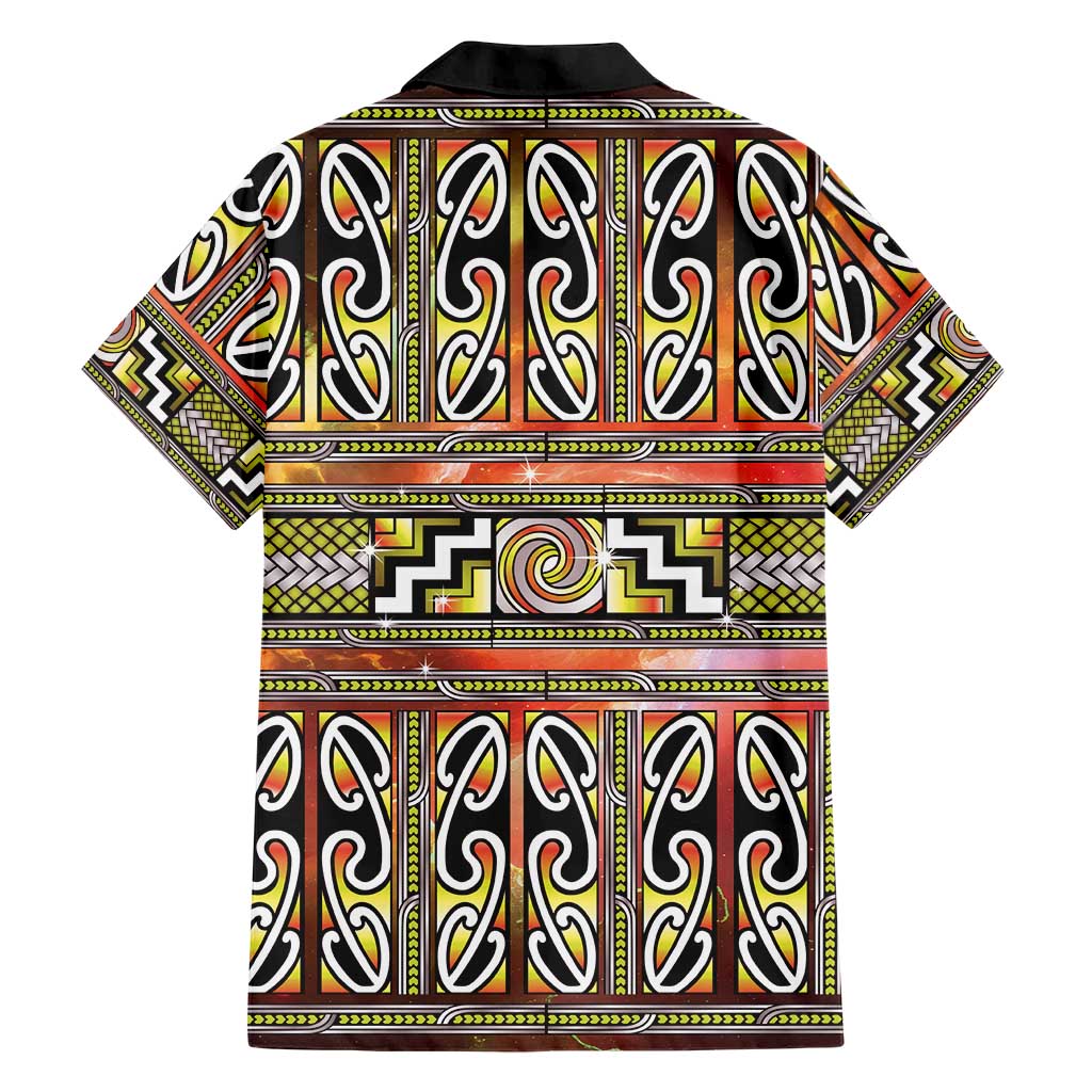 Maori Matariki Family Matching Off The Shoulder Long Sleeve Dress and Hawaiian Shirt Yellow Galaxy Aesthetic Koru Art