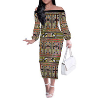 Maori Matariki Family Matching Off The Shoulder Long Sleeve Dress and Hawaiian Shirt Yellow Galaxy Aesthetic Koru Art