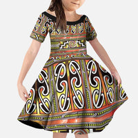 Maori Matariki Family Matching Off Shoulder Maxi Dress and Hawaiian Shirt Yellow Galaxy Aesthetic Koru Art