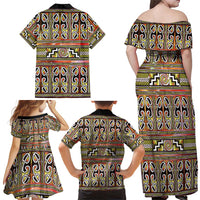 Maori Matariki Family Matching Off Shoulder Maxi Dress and Hawaiian Shirt Yellow Galaxy Aesthetic Koru Art
