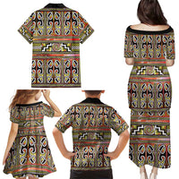 Maori Matariki Family Matching Puletasi and Hawaiian Shirt Yellow Galaxy Aesthetic Koru Art