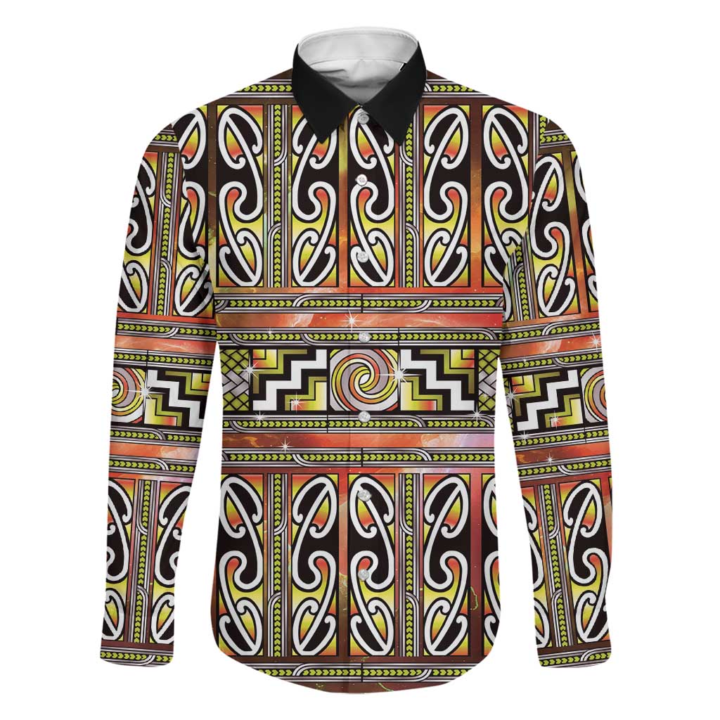 Maori Matariki Family Matching Puletasi and Hawaiian Shirt Yellow Galaxy Aesthetic Koru Art
