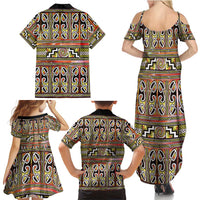 Maori Matariki Family Matching Summer Maxi Dress and Hawaiian Shirt Yellow Galaxy Aesthetic Koru Art