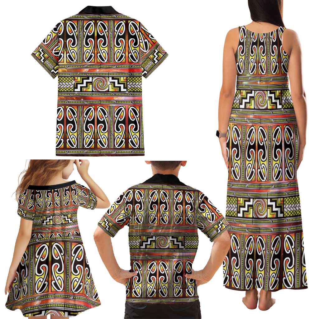 Maori Matariki Family Matching Tank Maxi Dress and Hawaiian Shirt Yellow Galaxy Aesthetic Koru Art