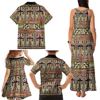 Maori Matariki Family Matching Tank Maxi Dress and Hawaiian Shirt Yellow Galaxy Aesthetic Koru Art