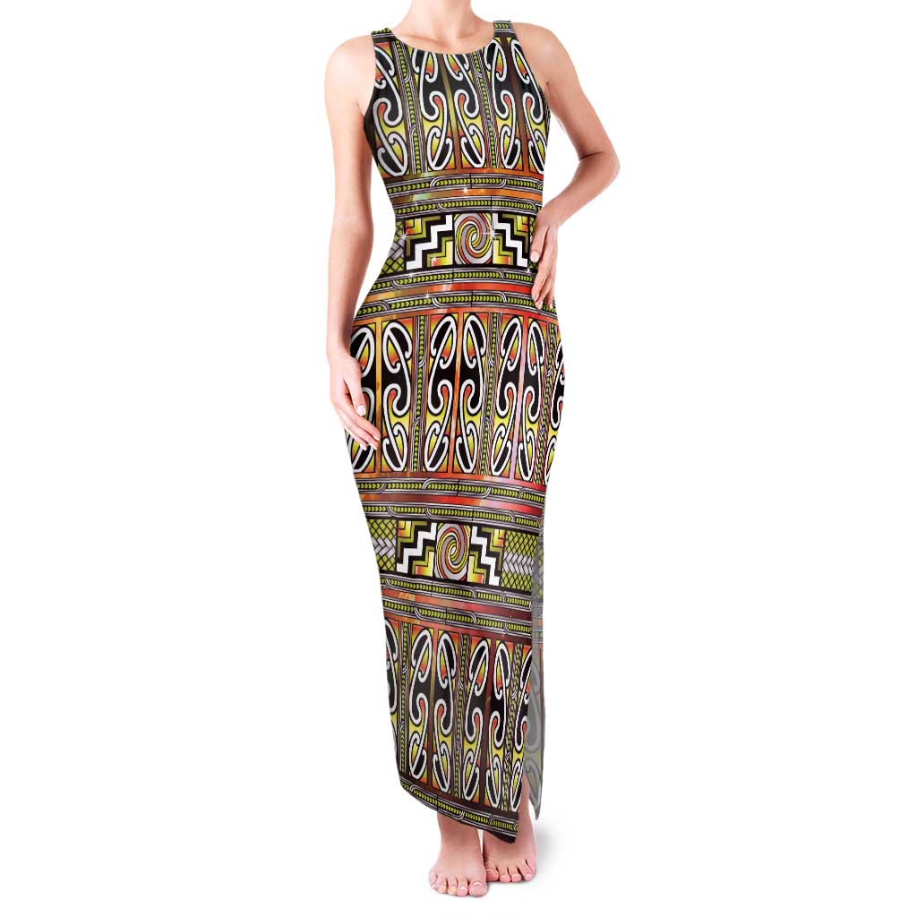 Maori Matariki Family Matching Tank Maxi Dress and Hawaiian Shirt Yellow Galaxy Aesthetic Koru Art