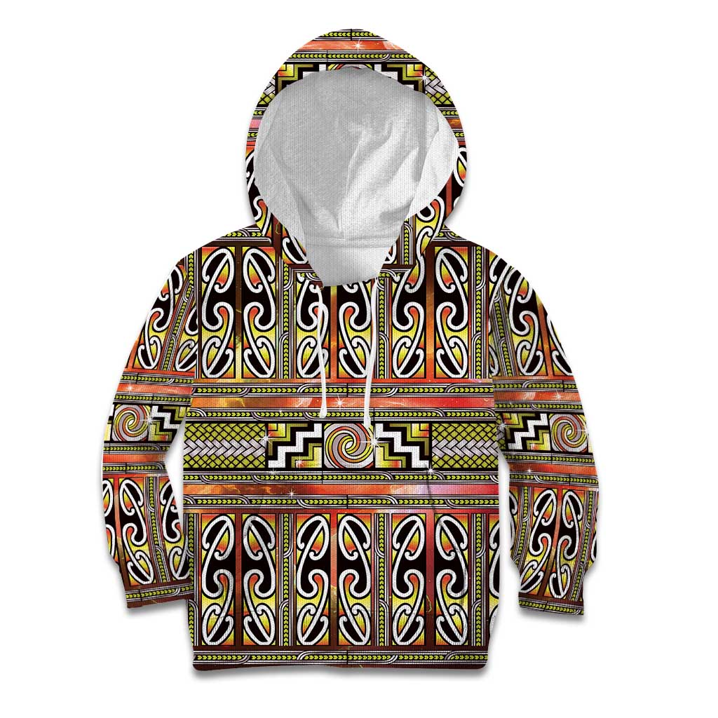 Maori Matariki Kid Hoodie Yellow Galaxy Aesthetic Koru Art LT01 Hoodie Yellow - Polynesian Pride