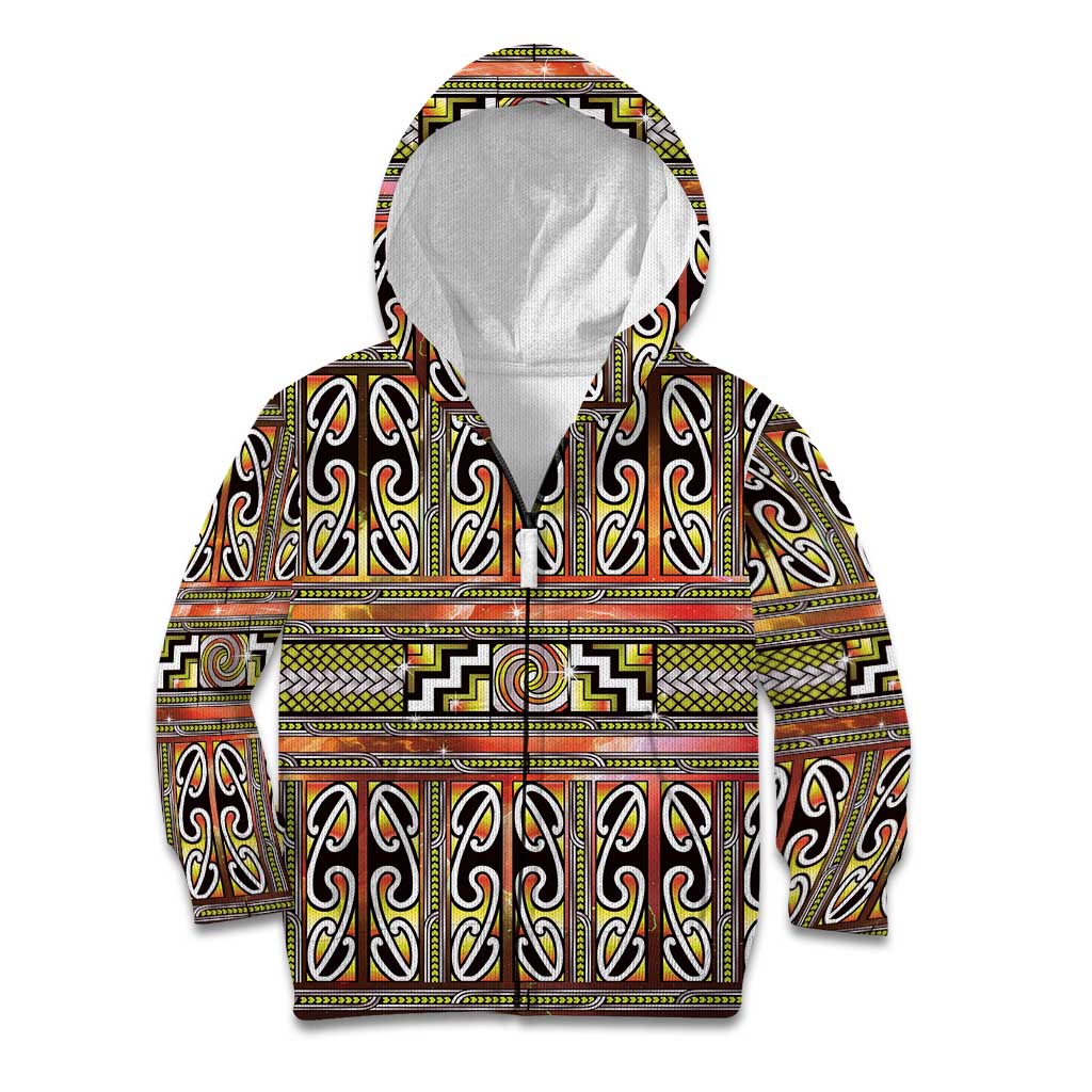 Maori Matariki Kid Hoodie Yellow Galaxy Aesthetic Koru Art LT01 Zip Hoodie Yellow - Polynesian Pride