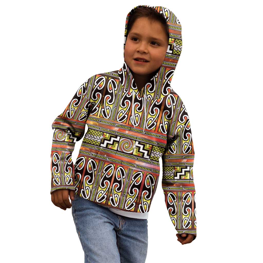 Maori Matariki Kid Hoodie Yellow Galaxy Aesthetic Koru Art LT01 - Polynesian Pride