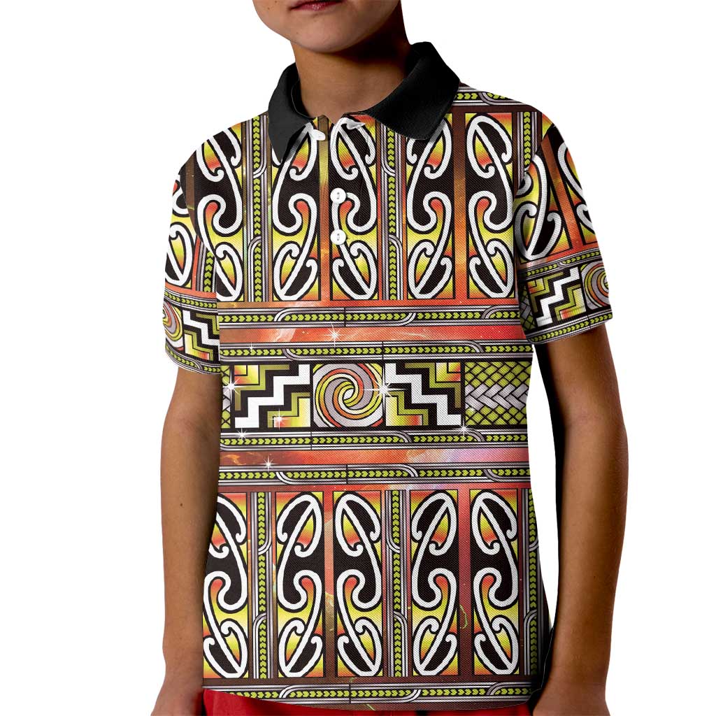 Maori Matariki Kid Polo Shirt Yellow Galaxy Aesthetic Koru Art LT01 Kid Yellow - Polynesian Pride