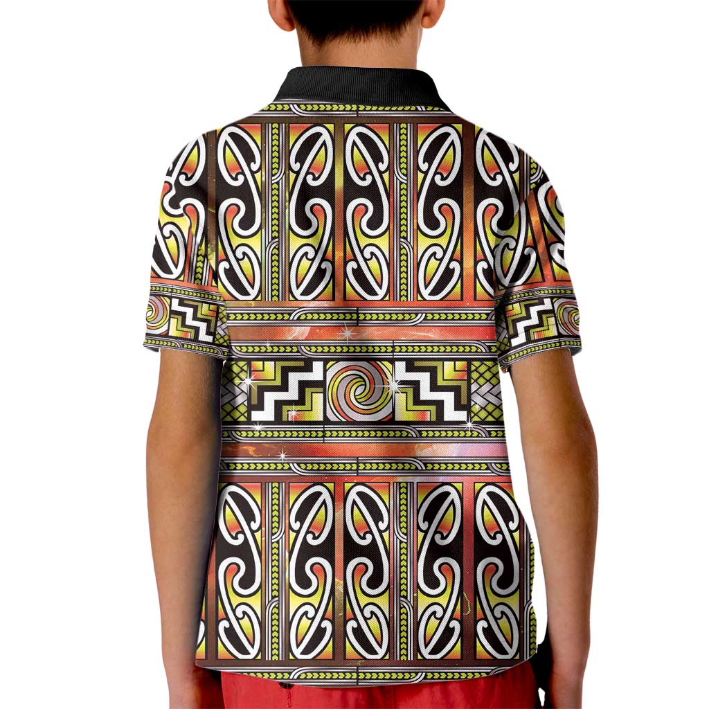 Maori Matariki Kid Polo Shirt Yellow Galaxy Aesthetic Koru Art LT01 - Polynesian Pride