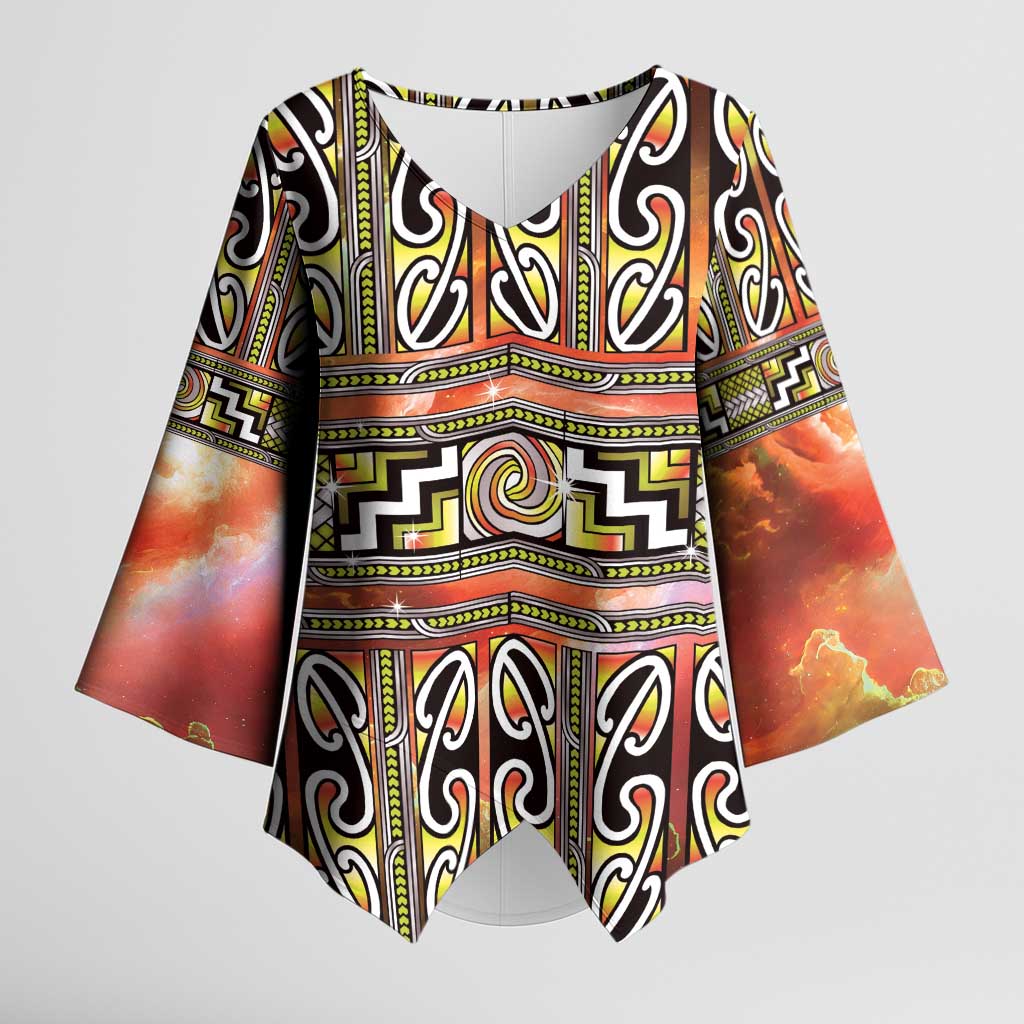 Maori Matariki Kimono Sleeve Blouse Yellow Galaxy Aesthetic Koru Art LT01 Female Yellow - Polynesian Pride