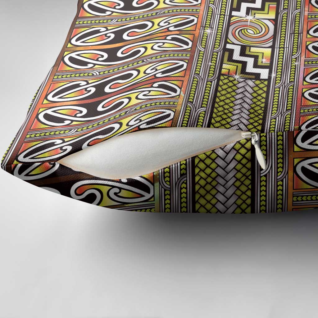 Maori Matariki Pillow Cover Yellow Galaxy Aesthetic Koru Art