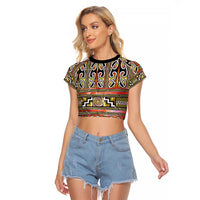 Maori Matariki Raglan Cropped T Shirt Yellow Galaxy Aesthetic Koru Art LT01 Female Yellow - Polynesian Pride