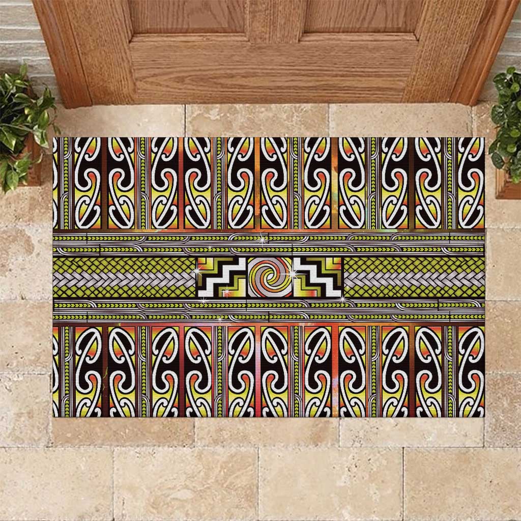 Maori Matariki Rubber Doormat Yellow Galaxy Aesthetic Koru Art