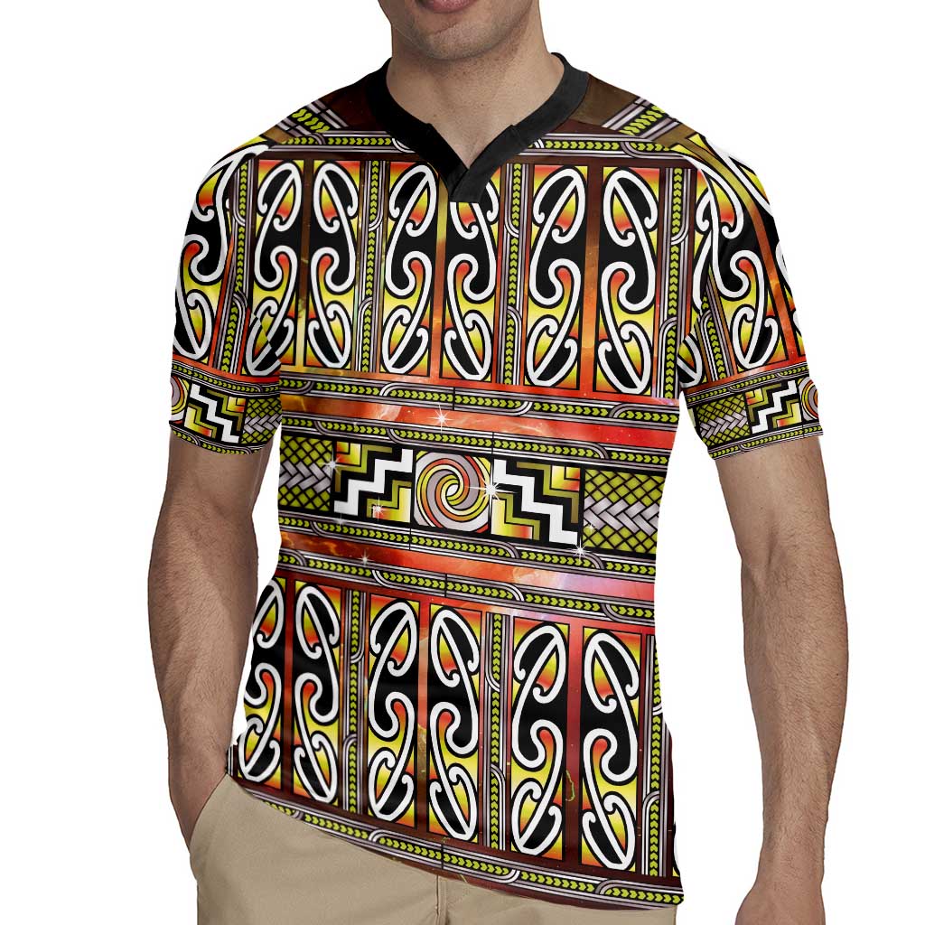 Maori Matariki Rugby Jersey Yellow Galaxy Aesthetic Koru Art