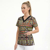 Maori Matariki Scrub Top Yellow Galaxy Aesthetic Koru Art