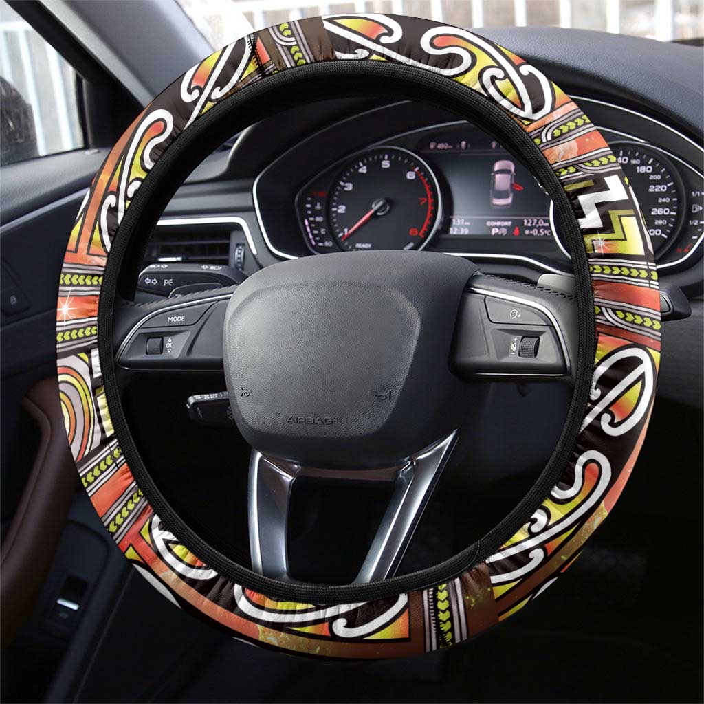 Maori Matariki Steering Wheel Cover Yellow Galaxy Aesthetic Koru Art