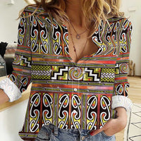 Maori Matariki Women Casual Shirt Yellow Galaxy Aesthetic Koru Art