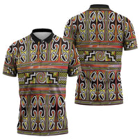 Maori Matariki Zipper Polo Shirt Yellow Galaxy Aesthetic Koru Art