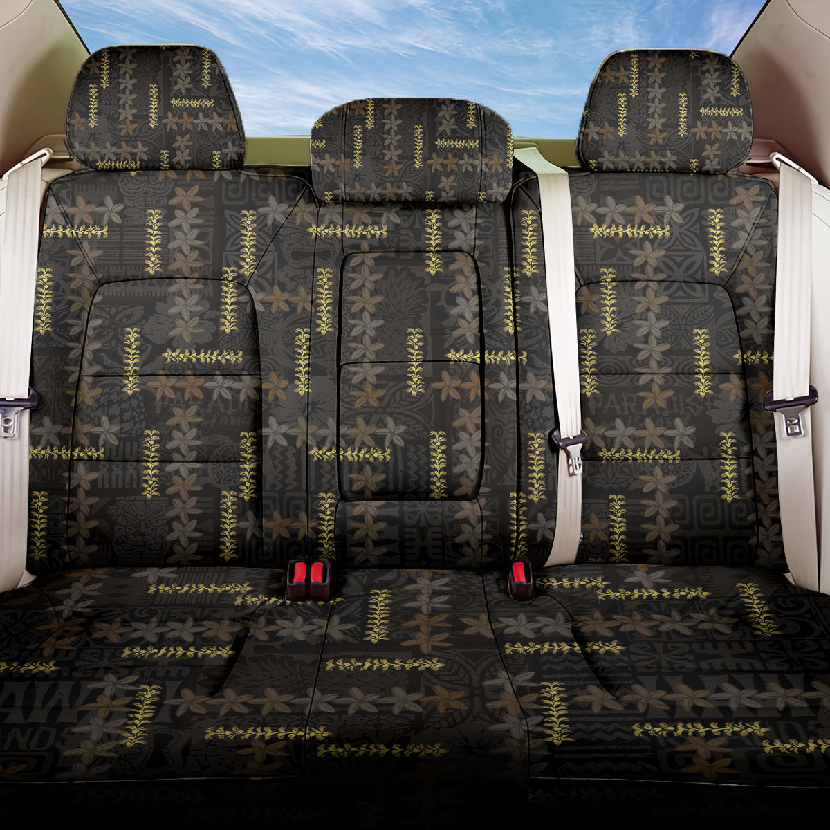 Hawaii Brown Plumeria Lei Black Back Car Seat Cover Frangipani Floral Heritage Art