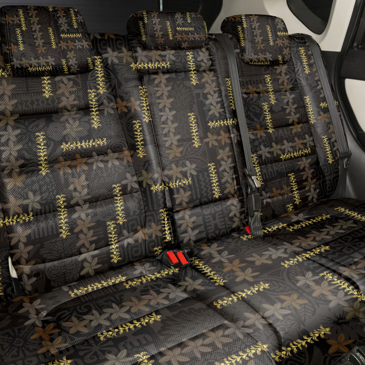 Hawaii Brown Plumeria Lei Black Back Car Seat Cover Frangipani Floral Heritage Art