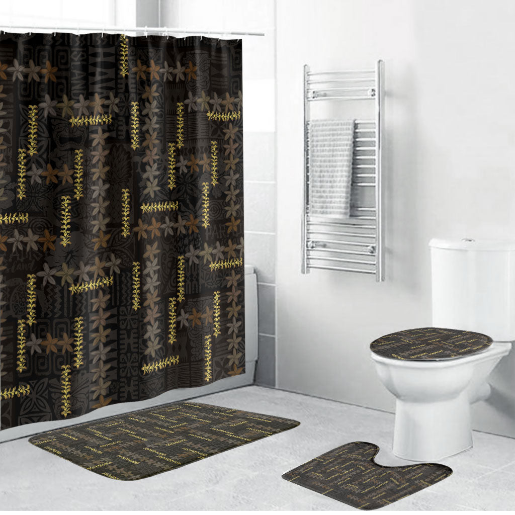 Hawaii Brown Plumeria Lei Black Bathroom Set Frangipani Floral Heritage Art