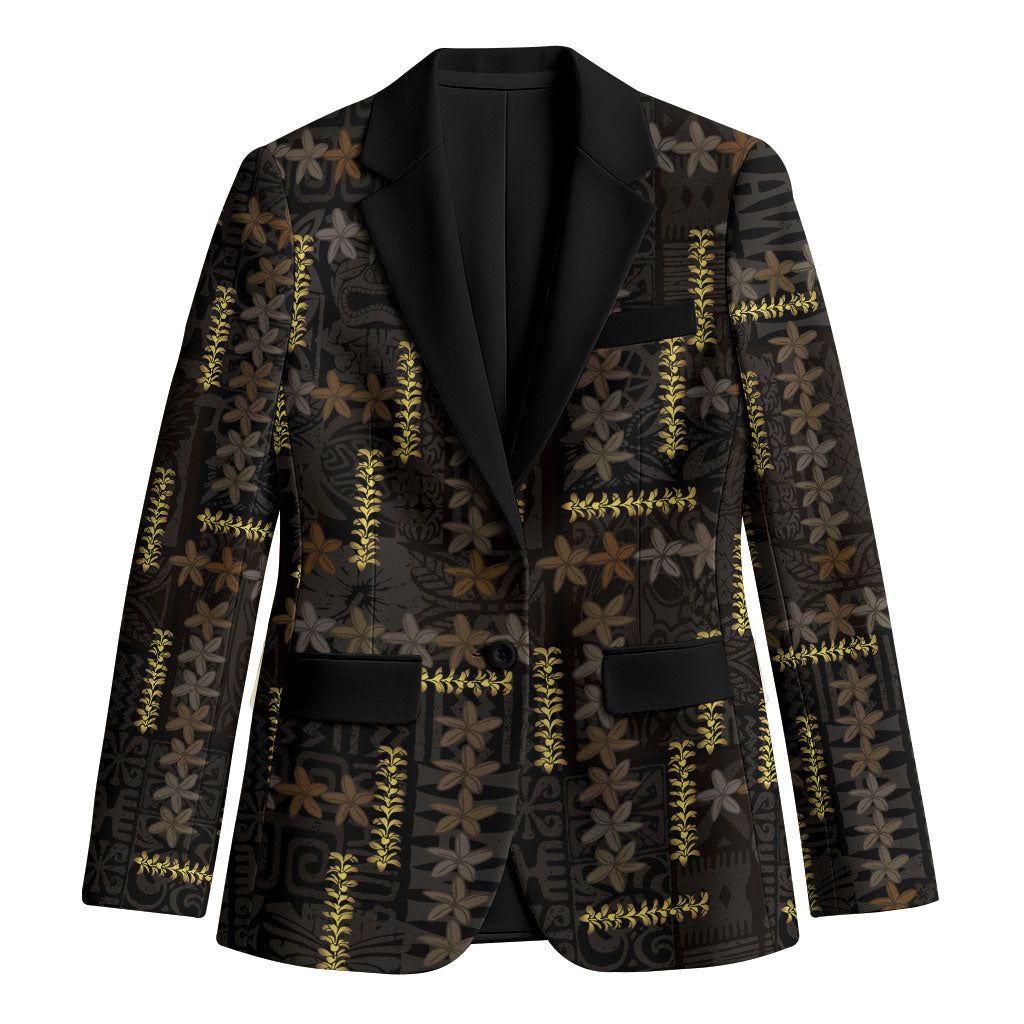Hawaii Brown Plumeria Lei Black Blazer Frangipani Floral Heritage Art
