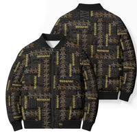 Hawaii Brown Plumeria Lei Black Bomber Puffer Jacket Frangipani Floral Heritage Art
