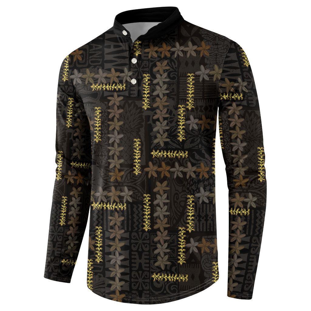 Hawaii Brown Plumeria Lei Black Button Sweatshirt Frangipani Floral Heritage Art