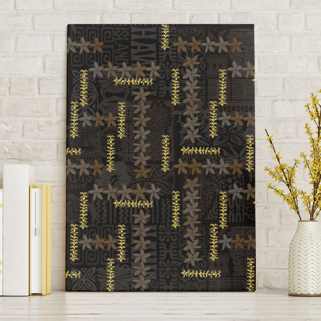 Hawaii Brown Plumeria Lei Black Canvas Wall Art Frangipani Floral Heritage Art