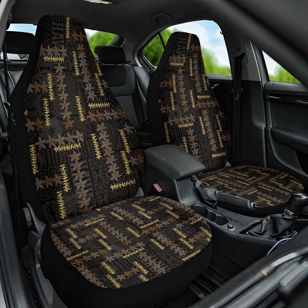 Hawaii Brown Plumeria Lei Black Car Seat Cover Frangipani Floral Heritage Art