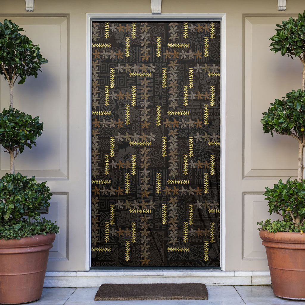 Hawaii Brown Plumeria Lei Black Door Cover Frangipani Floral Heritage Art