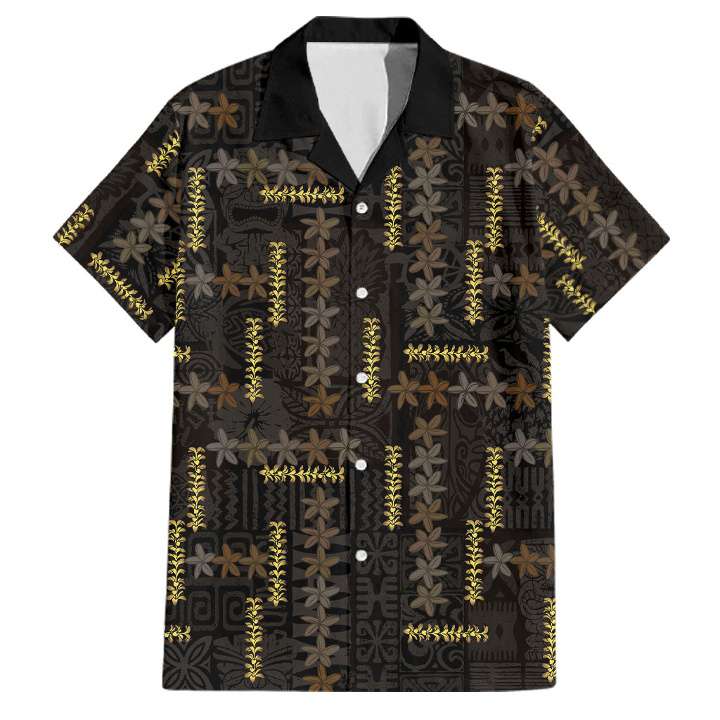 Hawaii Brown Plumeria Lei Black Family Matching Mermaid Dress and Hawaiian Shirt Frangipani Floral Heritage Art