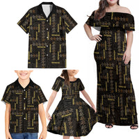 Hawaii Brown Plumeria Lei Black Family Matching Off Shoulder Maxi Dress and Hawaiian Shirt Frangipani Floral Heritage Art