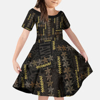 Hawaii Brown Plumeria Lei Black Family Matching Off Shoulder Short Dress and Hawaiian Shirt Frangipani Floral Heritage Art