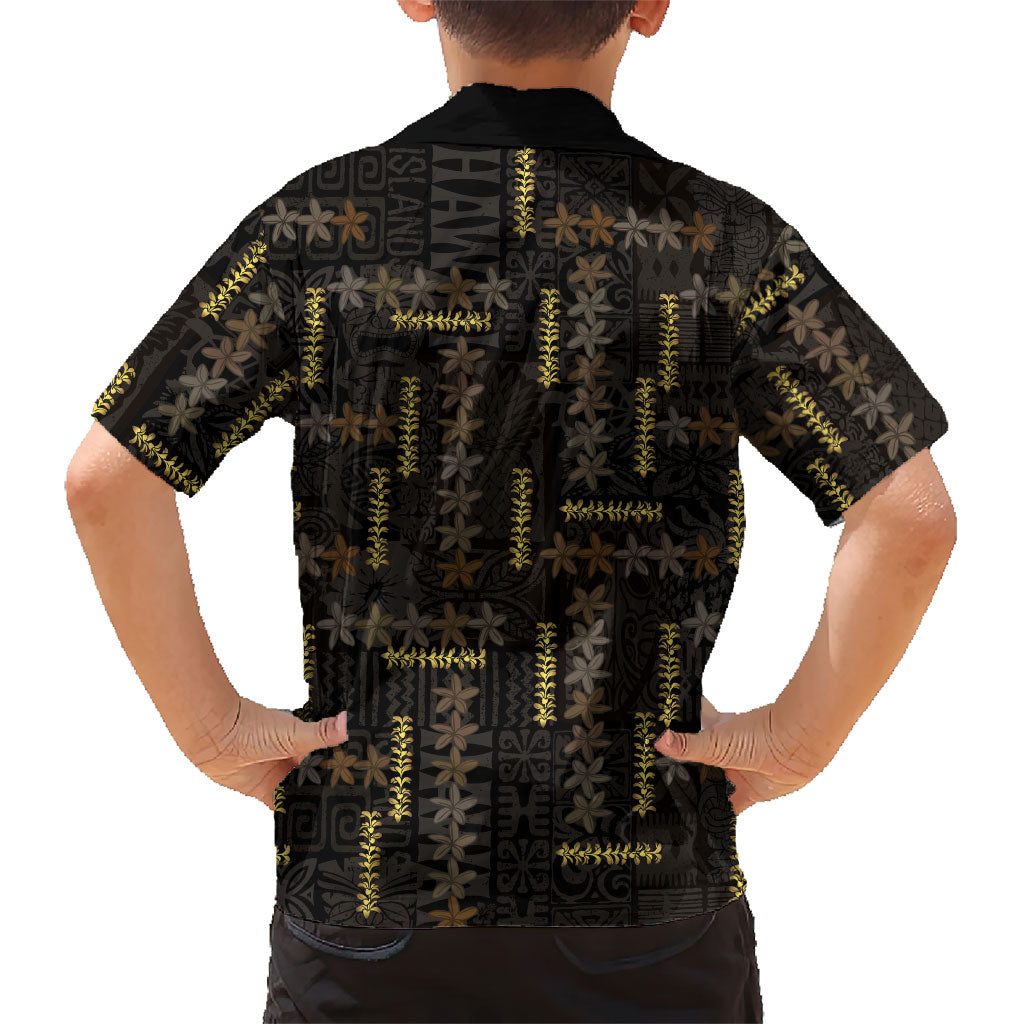 Hawaii Brown Plumeria Lei Black Family Matching Puletasi and Hawaiian Shirt Frangipani Floral Heritage Art