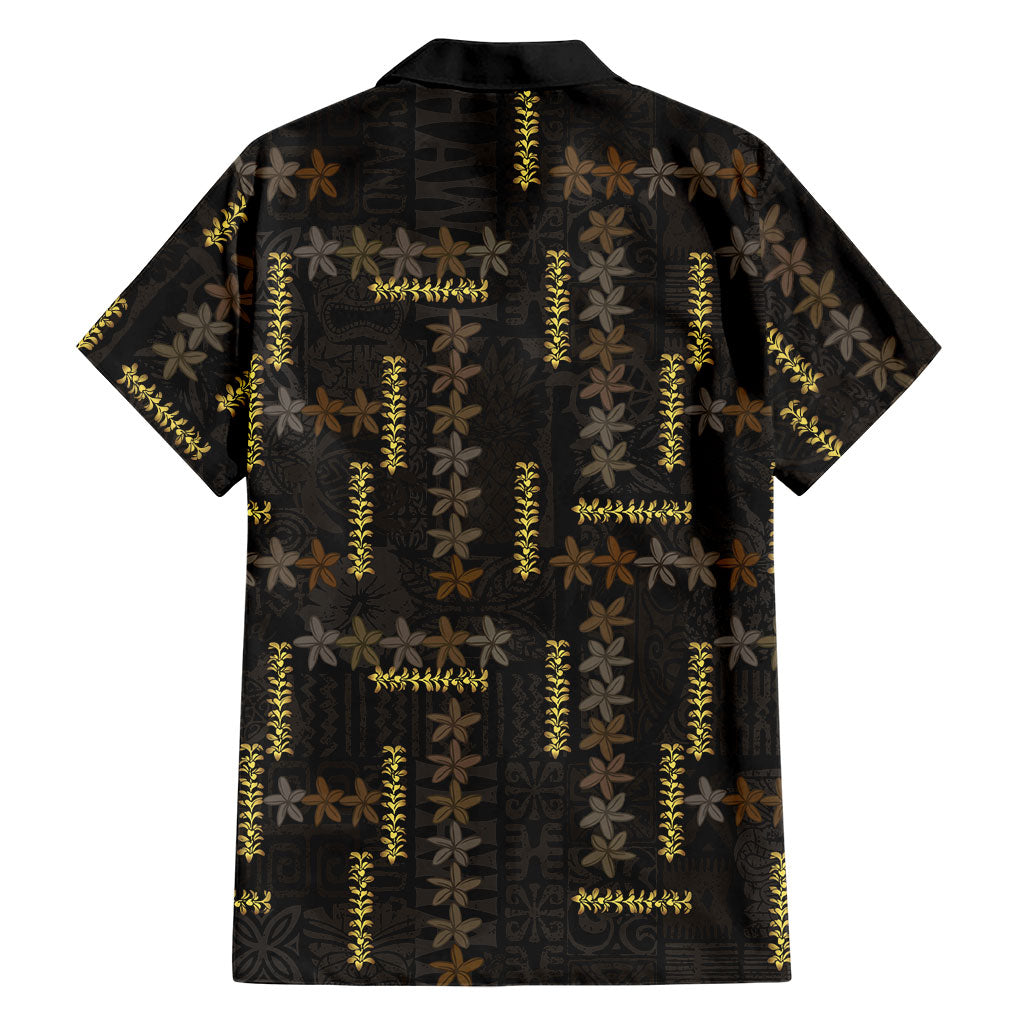 Hawaii Brown Plumeria Lei Black Family Matching Tank Maxi Dress and Hawaiian Shirt Frangipani Floral Heritage Art