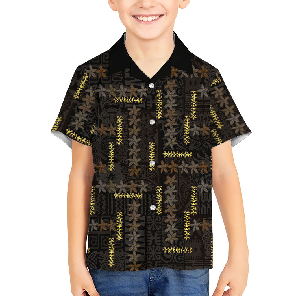 Hawaii Brown Plumeria Lei Black Hawaiian Shirt Frangipani Floral Heritage Art