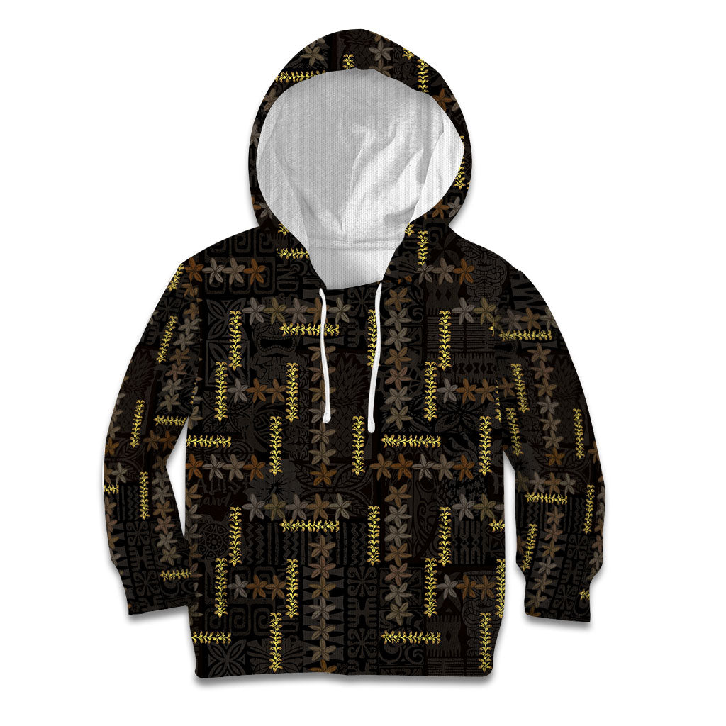 Hawaii Brown Plumeria Lei Black Kid Hoodie Frangipani Floral Heritage Art