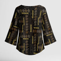 Hawaii Brown Plumeria Lei Black Kimono Sleeve Blouse Frangipani Floral Heritage Art LT01 - Polynesian Pride