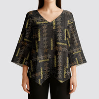 Hawaii Brown Plumeria Lei Black Kimono Sleeve Blouse Frangipani Floral Heritage Art LT01 - Polynesian Pride