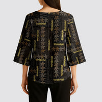 Hawaii Brown Plumeria Lei Black Kimono Sleeve Blouse Frangipani Floral Heritage Art LT01 - Polynesian Pride