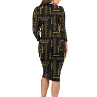 Hawaii Brown Plumeria Lei Black Long Sleeve Bodycon Dress Frangipani Floral Heritage Art