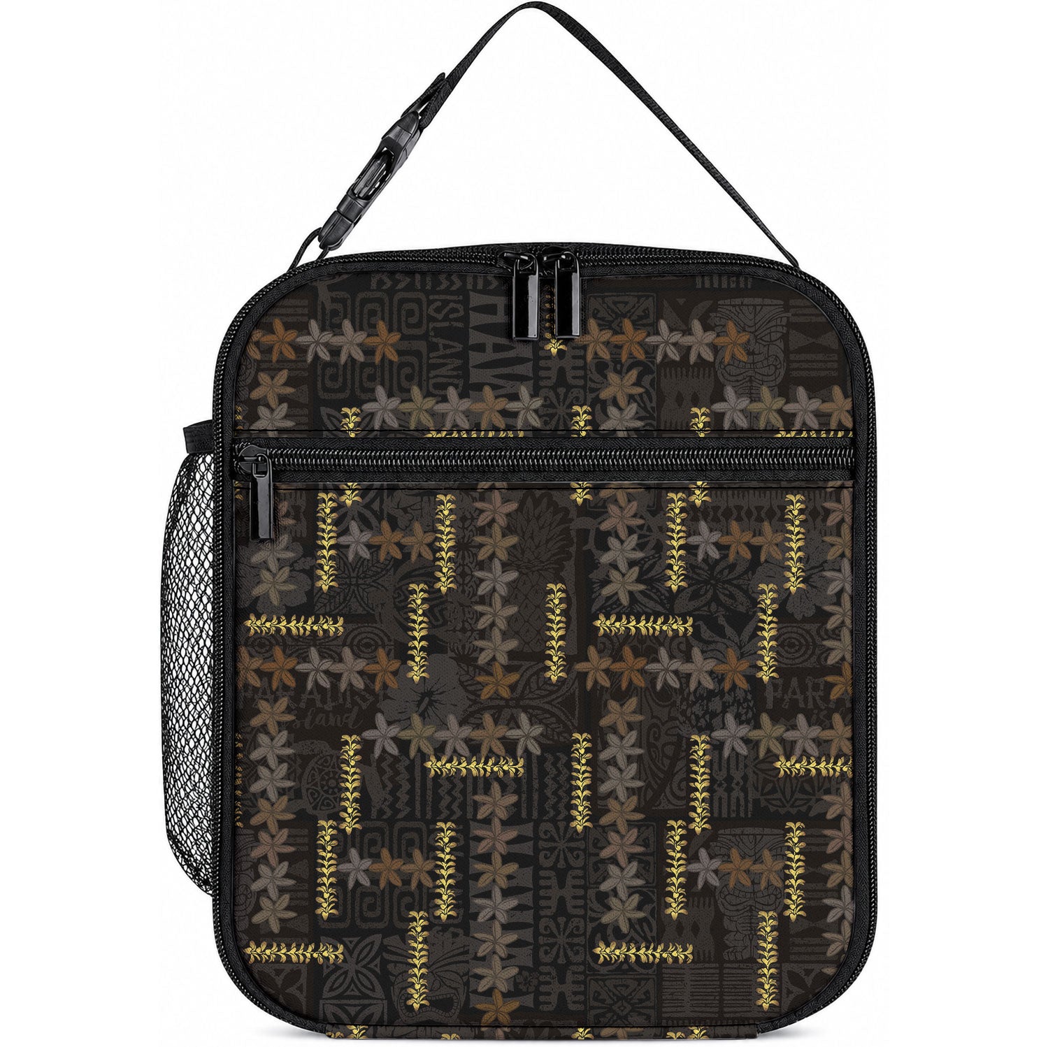 Hawaii Brown Plumeria Lei Black Lunch Bag Frangipani Floral Heritage Art LT01 10.2 × 8.3 × 4.3 inch Black - Polynesian Pride