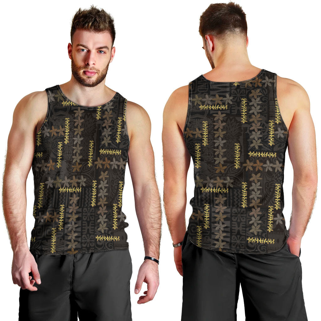 Hawaii Brown Plumeria Lei Black Men Tank Top Frangipani Floral Heritage Art