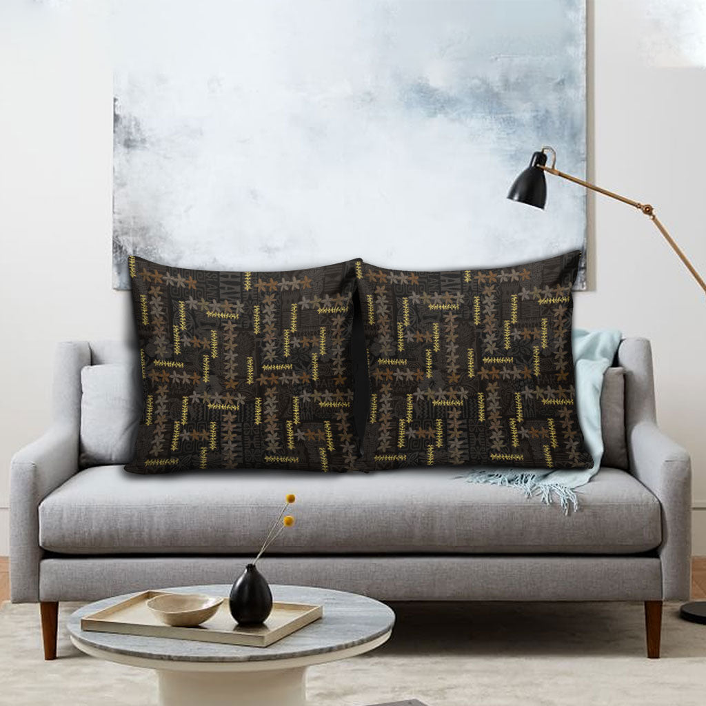 Hawaii Brown Plumeria Lei Black Pillow Cover Frangipani Floral Heritage Art LT01 - Polynesian Pride