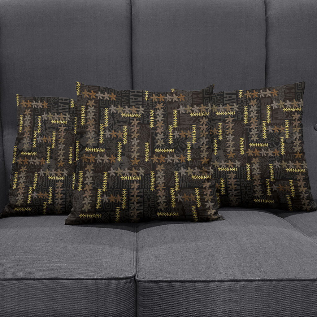Hawaii Brown Plumeria Lei Black Pillow Cover Frangipani Floral Heritage Art LT01 - Polynesian Pride