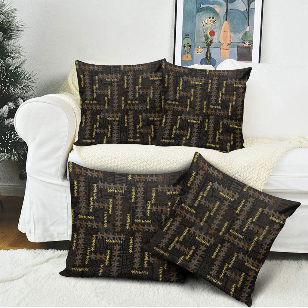 Hawaii Brown Plumeria Lei Black Pillow Cover Frangipani Floral Heritage Art LT01 - Polynesian Pride