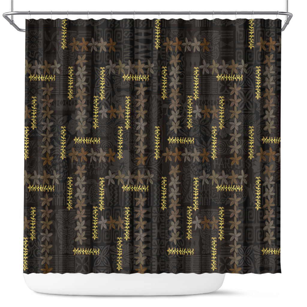 Hawaii Plumeria Lei – Shower Curtain – Frangipani Floral Heritage Art LT01 Black - Polynesian Pride